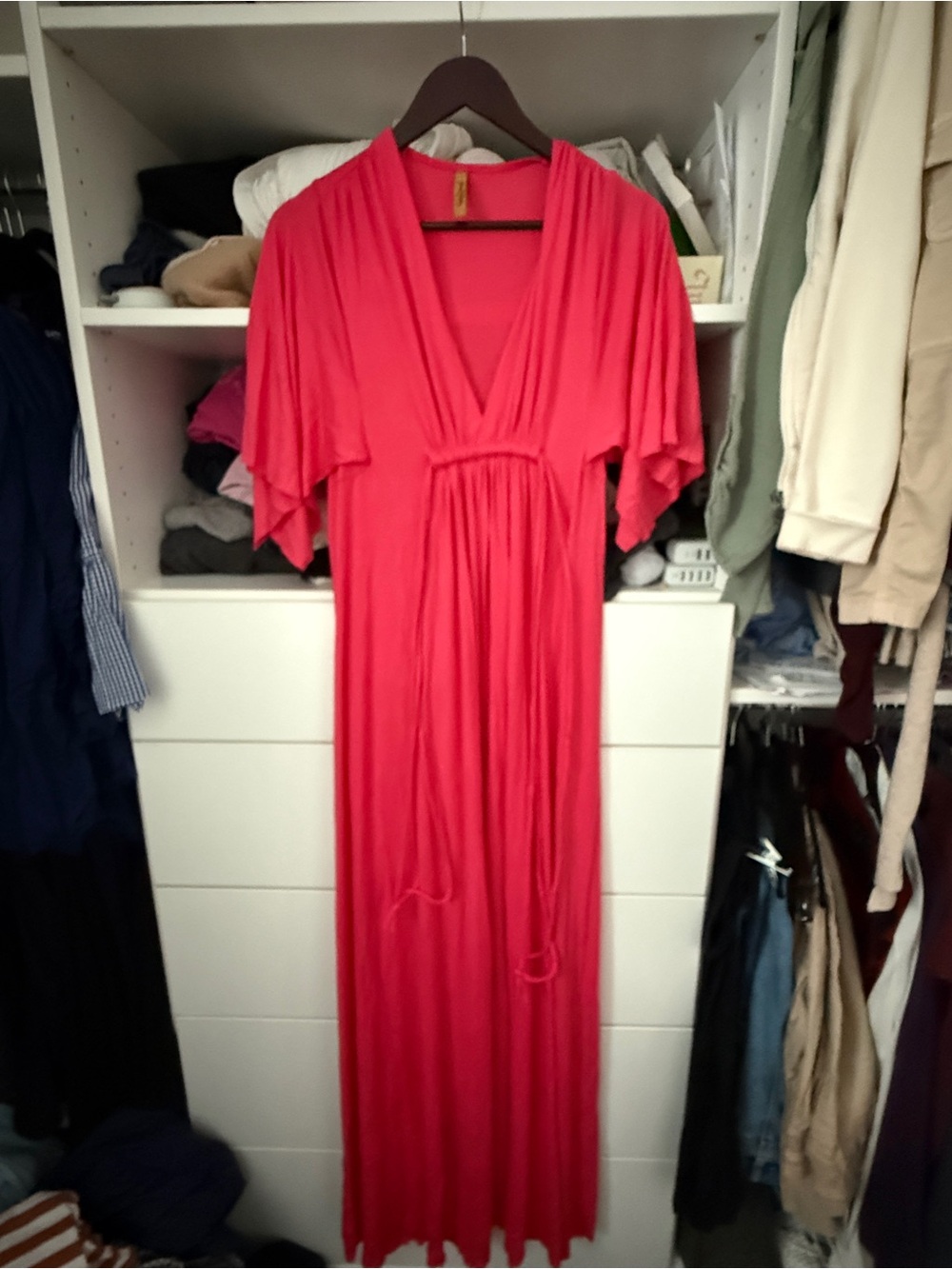 Rachel Pally Women’s V-Neck dark pink Maxi Dress with Flutter Sleeves XS